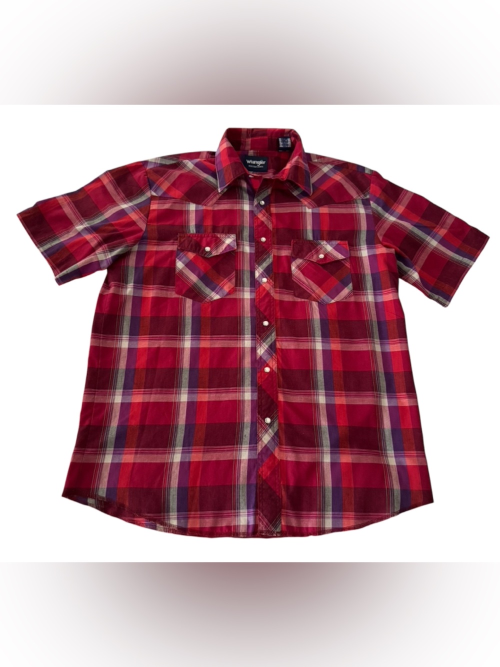Wrangler Women’s Red Plaid Short-Sleeve Button-Down Shirt Size:L